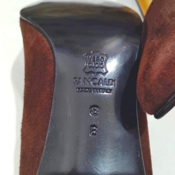 Pancaldi Italian Leather Heels Suede Chocolate Brown Pumps 3" Heel US 8 B - Picture 13 of 14